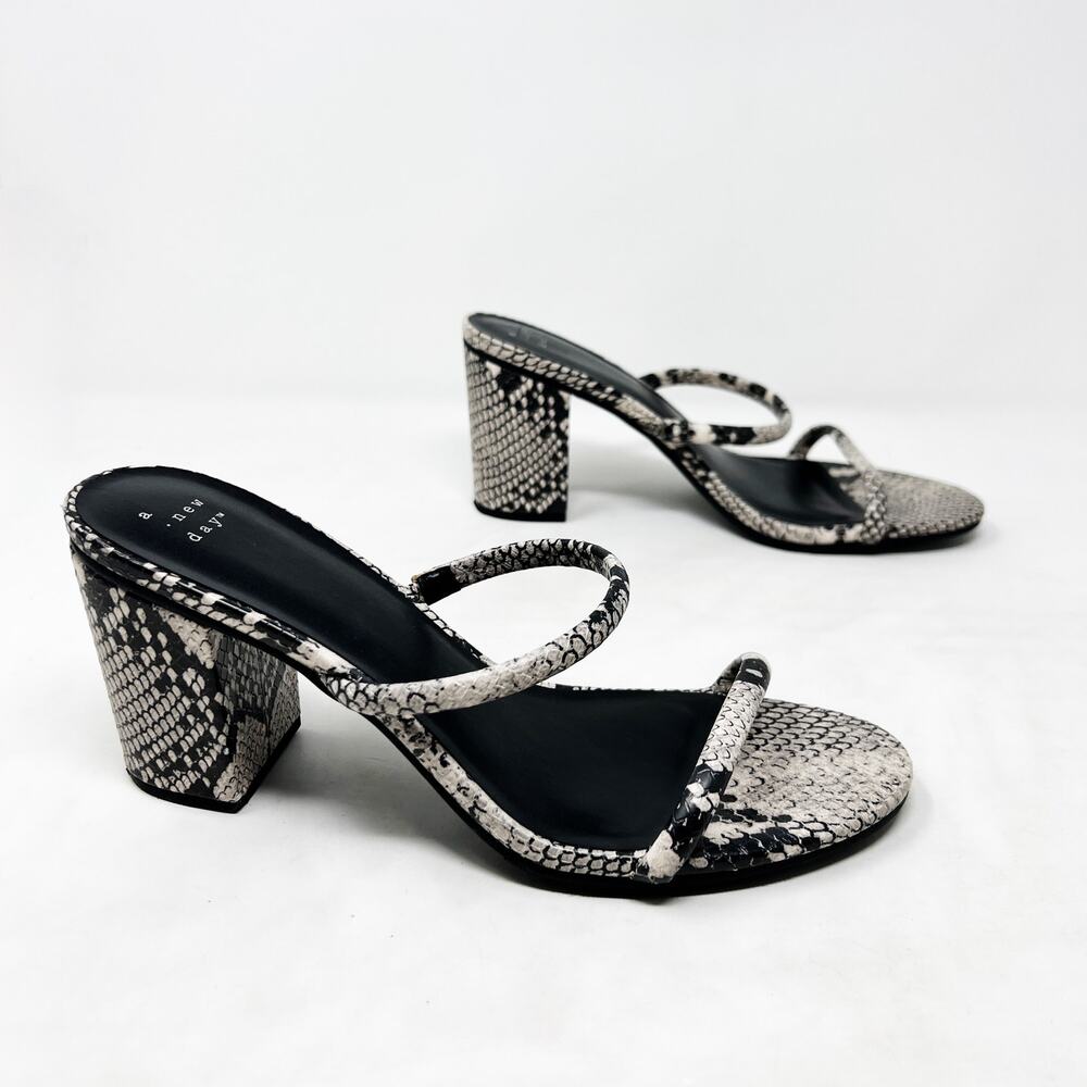 [A New Day] Snake Print Snakeskin Faux Leather Strappy Chunky Block Heels Sz 10